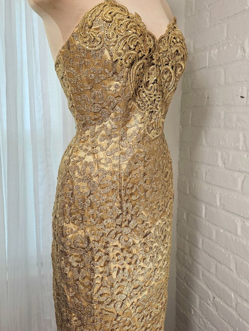 Vintage Jessica McClintock Gold Lace Dress Set Formal Evening Dress US 4 - Picture 3 of 11